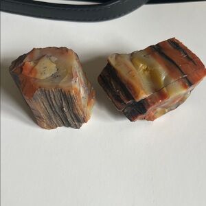 Polished Agate Pair with Orange, Brown and Cream Bands
